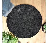 Bravich Round Grey Rug 150cm (5') 5cm Pile Anthracite Shaggy Large Circle Thick Fluffy Living Room Hessian Backed Washable