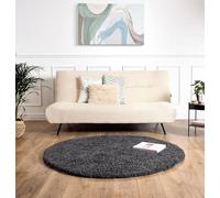 Bravich Round Grey Rug 150cm (5') 5cm Pile Dark Gray Shaggy Large Circle Thick Fluffy Living Room Hessian Backed Washable
