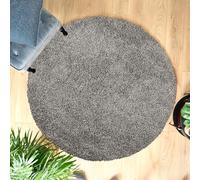 Bravich Round Grey Rug 150cm (5') 5cm Pile Silver Shaggy Large Circle Thick Fluffy Living Room Hessian Backed Washable