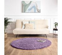 Bravich Round Lilac Rug 150cm (5') 5cm Pile Lilac Shaggy Large Circle Thick Fluffy Living Room Hessian Backed Washable
