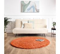 Bravich Round Orange Rug 150cm (5') 5cm Pile Orange Shaggy Large Circle Thick Fluffy Living Room Hessian Backed Washable
