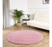 Bravich Round Rose Pink Rug 150cm (5') 5cm Pile Rose Pink Shaggy Large Circle Thick Fluffy Living Room Hessian Backed Washable