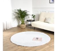 Bravich Round Snow White Rug 150cm (5') 5cm Pile Snow White Shaggy Large Circle Thick Fluffy Living Room Hessian Backed Washable