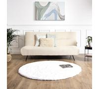 Bravich Round Snow White Shaggy Rug 120cm (4') 5cm Pile Snow White Circle Thick Fluffy Living Room Bedroom Hessian Backed Washable