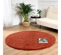 Bravich Round Terracotta Rug 150cm (5') 5cm Pile Terracotta Shaggy Large Circle Thick Fluffy Living Room Hessian Backed Washable