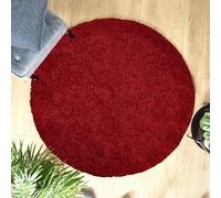 Bravich Round Wine Red Rug 150cm (5') 5cm Pile Wine Red Shaggy Large Circle Thick Fluffy Living Room Hessian Backed Washable