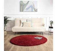 Bravich Round Wine Red Shaggy Rug 120cm (4') 5cm Pile Wine Red Circle Thick Fluffy Living Room Bedroom Hessian Backed Washable