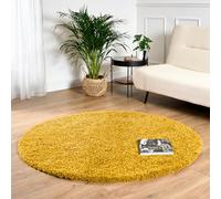 Bravich Round Yellow Rug 150cm (5') 5cm Pile Yellow Shaggy Large Circle Thick Fluffy Living Room Hessian Backed Washable