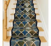 Bravich RugMasters Anejo Blue Rubber Backed Non Slip Machine Washable Very Long Hallway Hall Runner Narrow Rugs Custom Length Stair Mats 2'2"x8'FT (66x244cm)