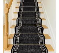 Bravich RugMasters Greek BLACK Rubber Backed Non Slip Machine Washable Very Long Hallway Hall Runner Narrow Rugs Custom Length Stair Mats 2'2"x8'FT (66x244cm)