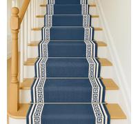 Bravich RugMasters Greek BLUE Rubber Backed Non Slip Machine Washable Very Long Hallway Hall Runner Narrow Rugs Custom Length Stair Mats 2'2"x15'FT (66x457cm)