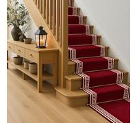 Bravich RugMasters Greek RED Rubber Backed Non Slip Machine Washable Very Long Hallway Hall Runner Narrow Rugs Custom Length Stair Mats 2'2"x18'FT (66x549cm)