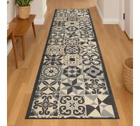 Bravich RugMasters Tiles Grey Rubber Backed Non Slip Machine Washable Very Long Hallway Hall Runner Narrow Rugs Custom Length Stair Mats 2'2"x1'FT (66x30cm)