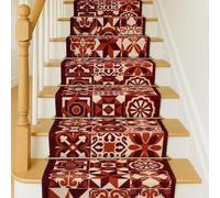 Bravich RugMasters Tiles RED Rubber Backed Non Slip Machine Washable Very Long Hallway Hall Runner Narrow Rugs Custom Length Stair Mats 2'2"x15'FT (66x457cm)