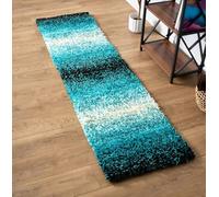 Bravich Runner 3 Tone Teal Blue Black and Cream Mix Super Soft 5cm Thick Shag High Deep Pile Soft Shaggy Area Rugs Modern Carpet Living Room Bedroom Mats 60x230 cm (2ft x 7ft7)