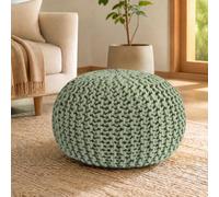 Bravich Sage Green Chunky Knitted Pouffe Footstool - 50Cm Round