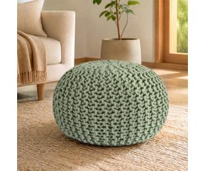 Bravich Sage Green Chunky Knitted Pouffe Footstool - 50Cm Round