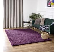 Bravich Shaggy Rug Aubergine Purple 110 x 160 cm (3'7" x 5'3"), Deep Pile | Large living room lounge bedroom rugs, non slip anti slip hessian backing, shed free polypropylene, dining nursery, kitchen