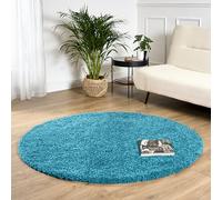 Bravich Shaggy Rug Blue 150 cm Circle (5'), Large Living Room Soft Non Slip | Lounge bedroom rugs, deep pile carpet, hessian backing grips floors, shed free polypropylene, stain resistant hypoallergenic