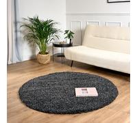 Bravich Shaggy Rug Grey 120 cm Circle (4'), Small Bedroom Kitchen Deep Pile | Hallway rugs, non slip anti slip hessian backing, shed free polypropylene, stain resistant hypoallergenic, living room, floor