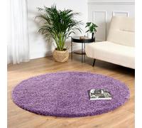 Bravich Shaggy Rug Lilac 120 cm Circle (4'), Small Bedroom Kitchen Non Slip | Hallway rugs, thick soft fluffy deep pile carpet, hessian backing grips floors, shed free polypropylene, living room, durable