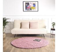 Bravich Shaggy Rug Rose Pink 120 cm Circle (4'), Bedroom Non Slip Deep Pile | Kitchen hallway rugs, hessian backing grips floors, shed free polypropylene, stain resistant hypoallergenic, living room, mat