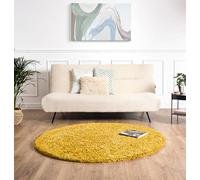 Bravich Shaggy Rug Yellow 120 cm Circle (4') | Thick soft fluffy deep pile carpet, non slip anti slip hessian backing, shed free polypropylene, underfloor heating safe, mat
