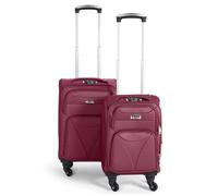 Bravich Small and Medium Hand Luggage Cabin Suitcase Set of 2, Burgundy Red | Suitcases with 4 Wheels, Combination Lock and Expandable Handle, Lightweight Soft Shell Cabin Bag
