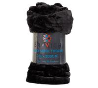 Bravich Soft Faux Mink Throw - Black. King Size Large Fluffy Blanket For Bed, Sofa & Duvet Bedding Throws. Faux Fur Thick Fleece Throw Blankets For Home - (Black, King, 200 x 240cm).