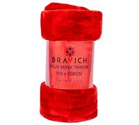 Bravich Soft Faux Mink Throw - Red. Double Size Large Fluffy Blanket For Bed, Sofa & Duvet Bedding Throws. Faux Fur Thick Fleece Throw Blankets For Home - (Red, Double, 150x200cm).
