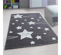 Bravich Stars Kids Rug Grey 120 x 170 cm (4ft x 5ft6), Nursery Soft Bedroom | Play mat, OEKO-TEX tested polypropylene, hessian backed, floor carpet, boys girls toddler baby, non shed, round, cosy, modern