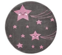 Bravich Stars Kids Rug Pink 120 cm Circle (4ft), Childrens Nursery Playroom | Soft anti allergic play mat, OEKO-TEX tested polypropylene, hessian backed, bedroom floor carpet, boys girls toddler baby, xl