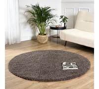 Bravich Taupe Shaggy Rug, 5cm Pile, 150 cm Round (5') | Lounge bedroom rugs, hessian backing grips floors, shed free polypropylene, stain resistant hypoallergenic, dining nursery xl