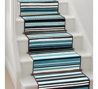 Bravich Teal & Black Lines Striped Hallway Runner Rug, Hessian Backed Flexible Stair Carpet Runner, Extra Long Length, Ideal for Stairs, Hallways & Kitchens 60x150CM (2'X5')