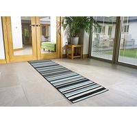 Bravich Teal & Black Lines Striped Hallway Runner Rug, Hessian Backed Flexible Stair Carpet Runner, Extra Long Length, Ideal for Stairs, Hallways & Kitchens 60x240CM (2'X8')