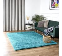 Bravich Teal Blue Shaggy Rug, 5cm Pile, 110 x 160 cm (3'7" x 5'3") | Lounge bedroom rugs, hessian backing, shed free polypropylene, dining nursery, kitchen, underfloor heating compatible, modern