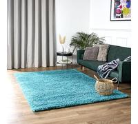 Bravich Teal Blue Shaggy Rug 80 x 150cm (2'7" x 4'11") 5cm Pile Medium Thick Fluffy Living Room Hessian Backed Washable