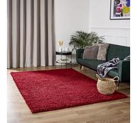 Bravich Wine Red Shaggy Rug 120 x 170cm (4' x 5'6") 5cm Pile Wine Red Large Thick Fluffy Living Room Hessian Backed Washable