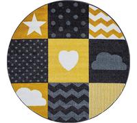 Bravich Yellow And Grey Checked Circle Rug - Kids - 120Cm