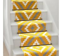 Bravich Yellow & Grey Geometric Tiles Hallway Runner Rug, Hessian Backed Flexible Stair Carpet Runner, Extra Long Length, Ideal for Stairs, Hallways & Kitchens 60x180CM (2'X6')