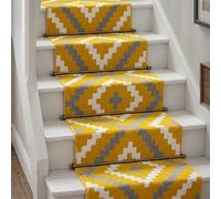 Bravich Yellow & Grey Geometric Tiles Hallway Runner Rug, Hessian Backed Flexible Stair Carpet Runner, Extra Long Length, Ideal for Stairs, Hallways & Kitchens 60x240CM (2'X8')