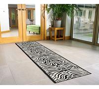 Bravich Zebra Print Hallway Runner Rug, Hessian Backed Flexible Stair Carpet Runner, Extra Long Length, Ideal for Stairs, Hallways & Kitchens 60x600CM (2'X20')