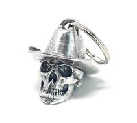 Bravo Bells Cowboy Skull Bell - Biker Ride Bell or Key Chain for Good Luck on the Road - Made in USA, Silver, Regular