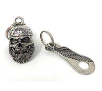Bravo Bells - Old School Biker Skull Bell with Skull Wing Bell Hanger - Motorcycle Biker Bell Accessory or Key Chain for Luck - Made in The USA