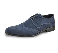 bravo! Men Dress Shoe King Classic Lace-up Oxford Plain or Cap Toe or Wingtip Leather Sock Medium and Wide Width Size from 6 to 18 Black Brown Cognac Blue Purple Red, Blue, 17