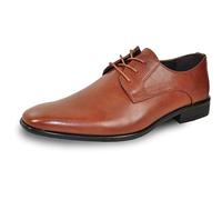 bravo! Men Dress Shoe King Classic Lace-up Oxford Plain or Cap Toe or Wingtip Leather Sock Medium and Wide Width Size from 6 to 18 Black Brown Cognac Blue Purple Red, Brown 1, 18