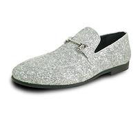 bravo! Men Dress Shoe Prom Slip-on Loafer Lace-up Oxford Cap Toe Metallic Glitter for Wedding Prom Black Blue Green Gold Pink Pewter Purple Silver Red, Silver, 12