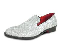 bravo! Men Dress Shoe Prom Slip on Loafer Tuxedo Shoe Classic Metallic Glitter for Wedding Prom Party Black Gold Silver, Silver 8, 10.5