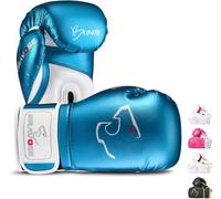 BRAVOSE Alpha Strap Boxing Gloves Mens, Women for Entry Level Boxers for Punching Bag Training & Sparring MMA Kick Boxing Muay Thai Made By Premium PU Leather Ventilated Palm (Metallic Bue, 14 Oz)