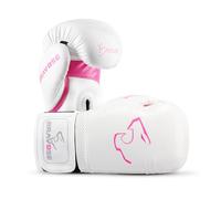 BRAVOSE Alpha Strap Boxing Gloves Mens, Women for Entry Level Boxers for Punching Bag Training & Sparring MMA Kick Boxing Muay Thai Made By Premium PU Leather Ventilated Palm (White Pink, 12 Oz)